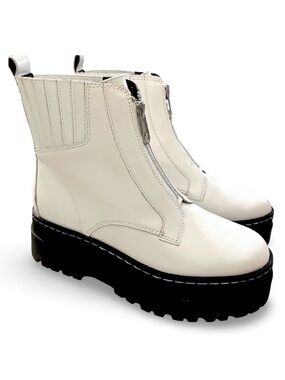 Marc Fisher Prisco Ivory Platform Lug Ankle Combat Moto Boot Size 8.5